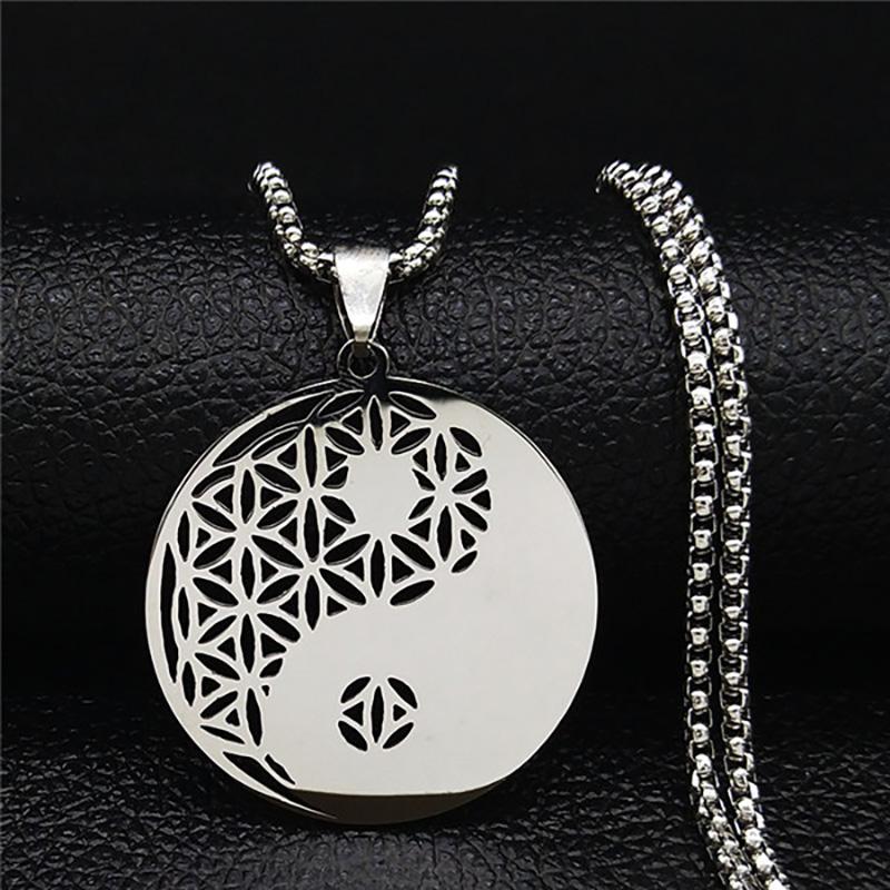 Flower of Life Stainless Steel Long Necklace for Women Men Gold Color Mandala Metatron Necklaces Jewelry Collares Para Mujer
