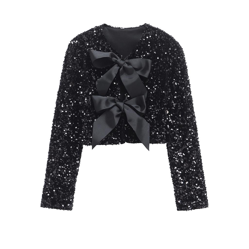 Autumn new women's clothing, stylish design, versatile casual sequins, long-sleeved short jacket