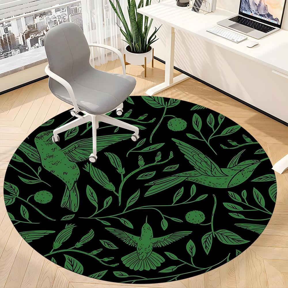 1PC Hummingbirds Botanical Pattern Office Round Area Rug, Mat Suitable For Office, Under Office Chairs Bedroom Living Room Home Decor, Room Deco