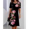 Women's Fashion Summer Spring Flower Pattern Print Short Sleeve O-Neck Casual Dresses