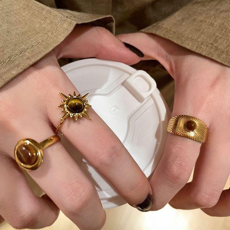 Vintage Gothic Brown Crystal Cross Geometry Open Rings for Women Y2k Punk Creative Grunge Jewelry Accessories Gifts