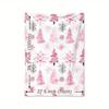 Vintage Watercolor Christmas Blanket - Soft & Warm Flannel with Pink Trees, Snowflakes & Cedar Design - Ideal for Naps,