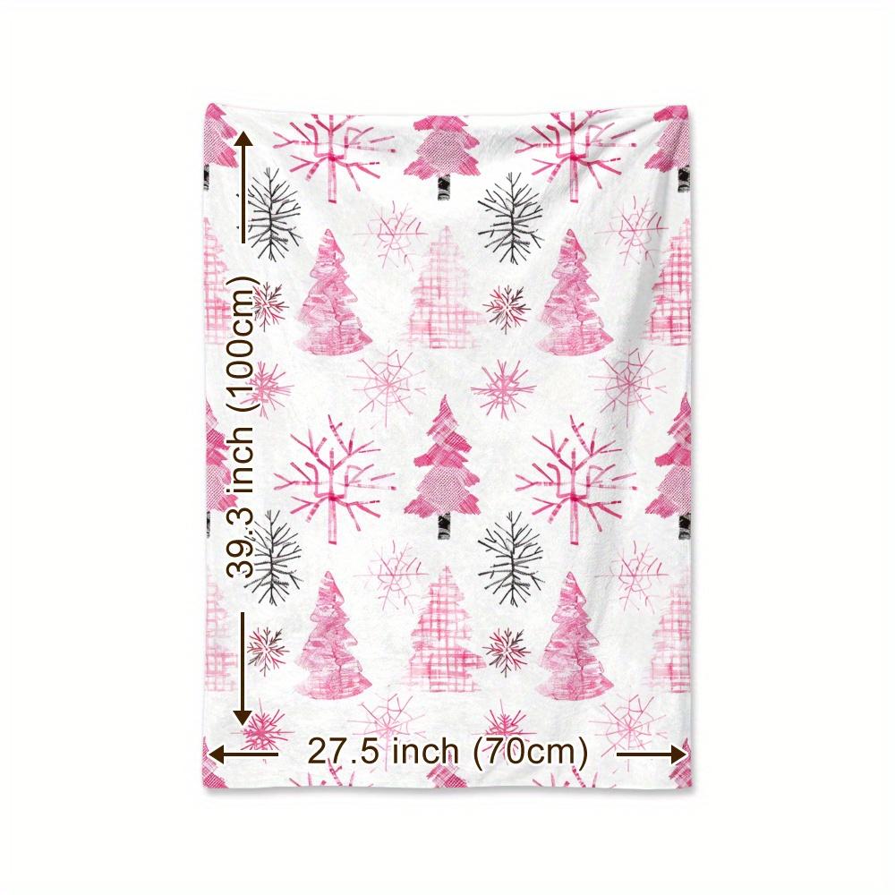 Vintage Watercolor Christmas Blanket - Soft & Warm Flannel with Pink Trees, Snowflakes & Cedar Design - Ideal for Naps,