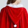 Fur Ball Decor Hooded Flurry Trim Lace-up Christmas Cloak Women Long Type Thick Warm Xmas Cape Party Costume