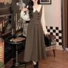 Spring Autumn Elegant Fashion Fake Two Pieces A-line Dress Ladies Long Sleeve Vintage Patchwork Robe Vestidos