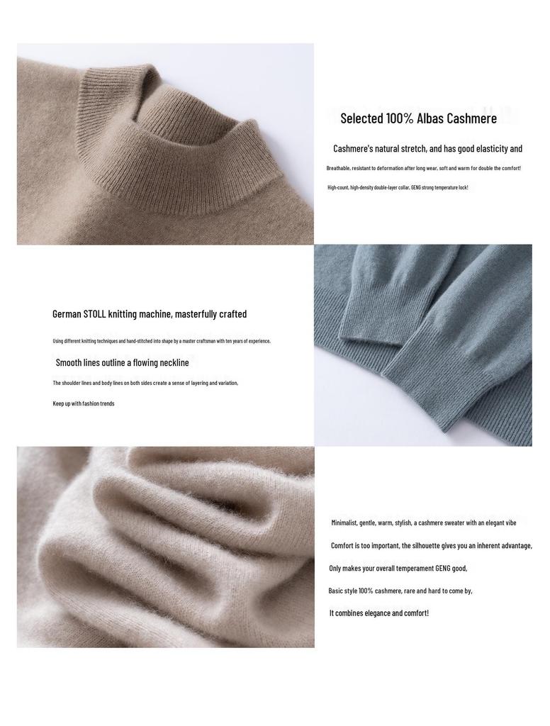 Men's 12-Gauge Double-Layer Cashmere Sweater, Half-High Collar, Long-Sleeve, Business Casual, Warm Knitted Base Layer