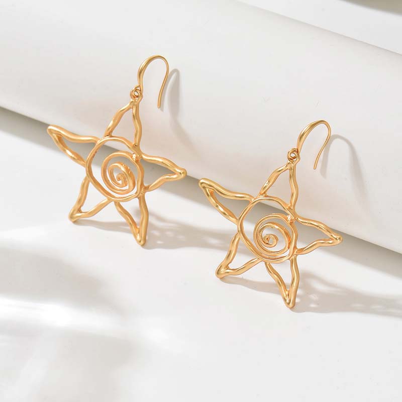 Exaggerated Metal Hollow Spiral Star Dangle Earrings For Women Vintage Gold Color Irregular Geometric Earrings Jewelry золотой
