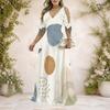 Plus Size Women V Neck Cold Shoulder Tie Cuff Short Sleeve Printed A Line Maxi Dress