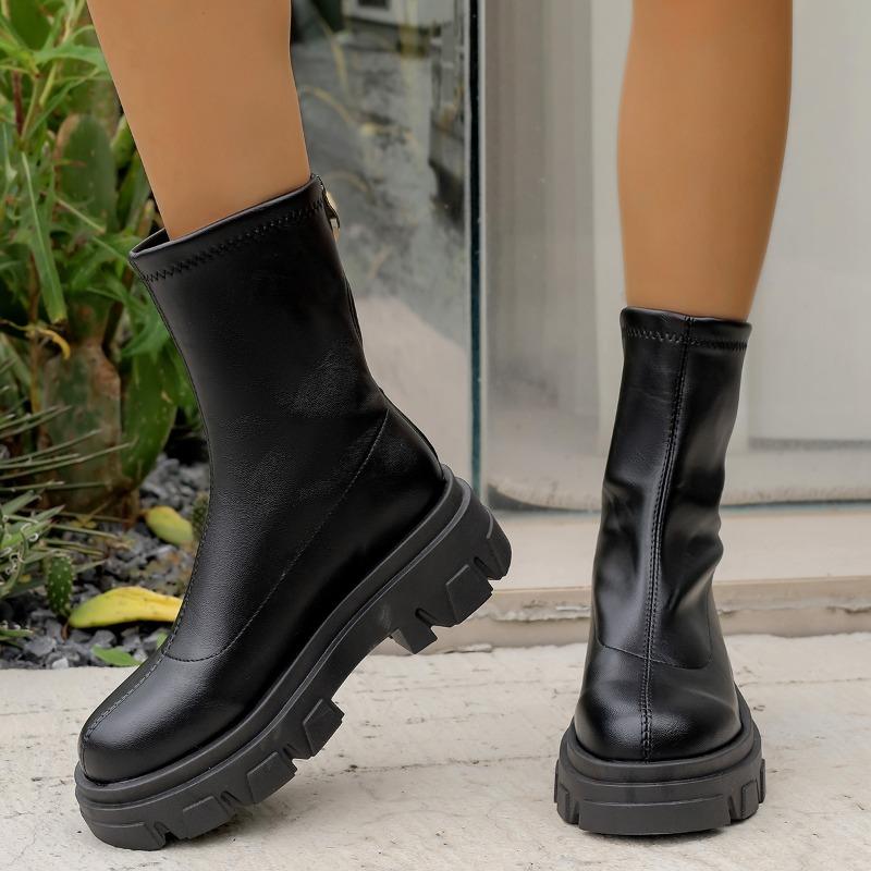 Ankle Women Chunky Platform Chelsea Boots Mid Heels Fashion Goth Walking Winter New Casual Woman Short Botas Mujer