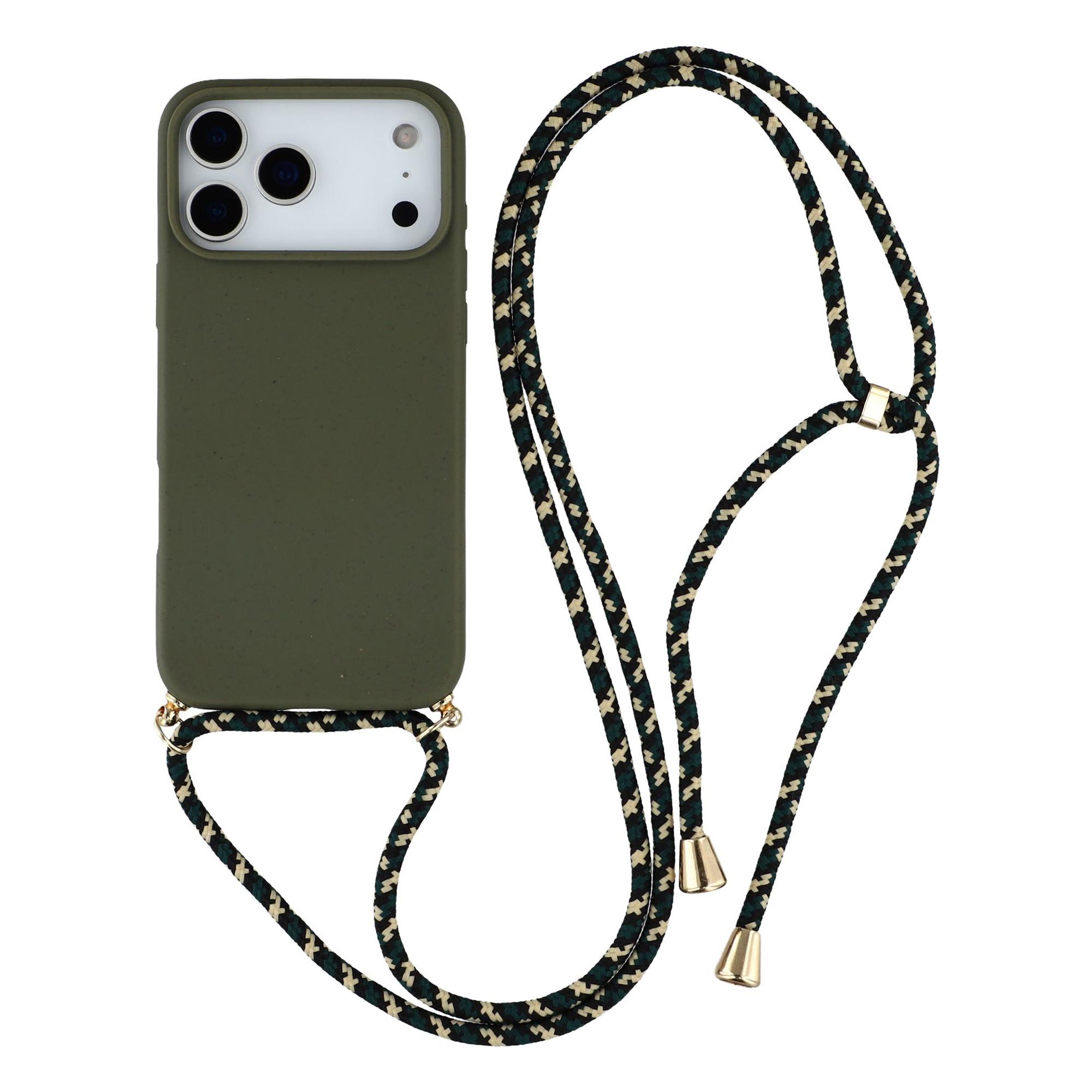 

For iPhone 17 Pro Max Case Biodegradable Wheat Straw+TPU Eco-Friendly Phone Cover with Lanyard Army Green
