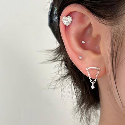 Stud Stud With Diamond Personality Heart Stud Stud Daily Piercing Earrings Design Lace Texture Love Stud Stud