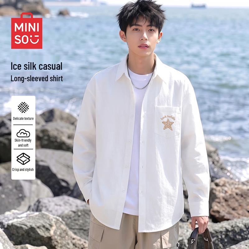 MINISO Men's American Trendy Ice Silk Long-Sleeve Shirt