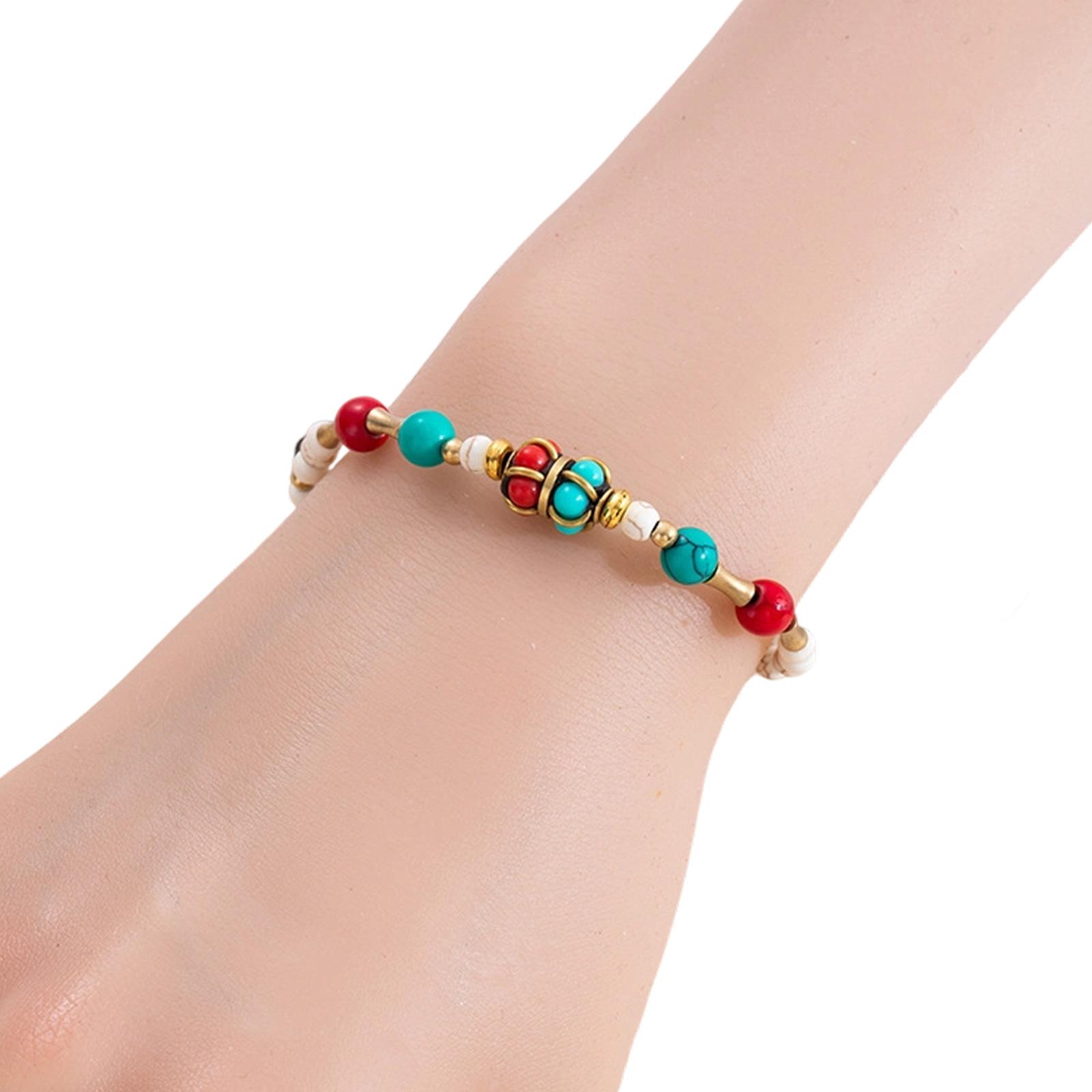 

Ethnic Tibetan Handmade Adjustable Bracelet With Multicolor Acrylic Beads And Alloy Charm For Festive Occasions