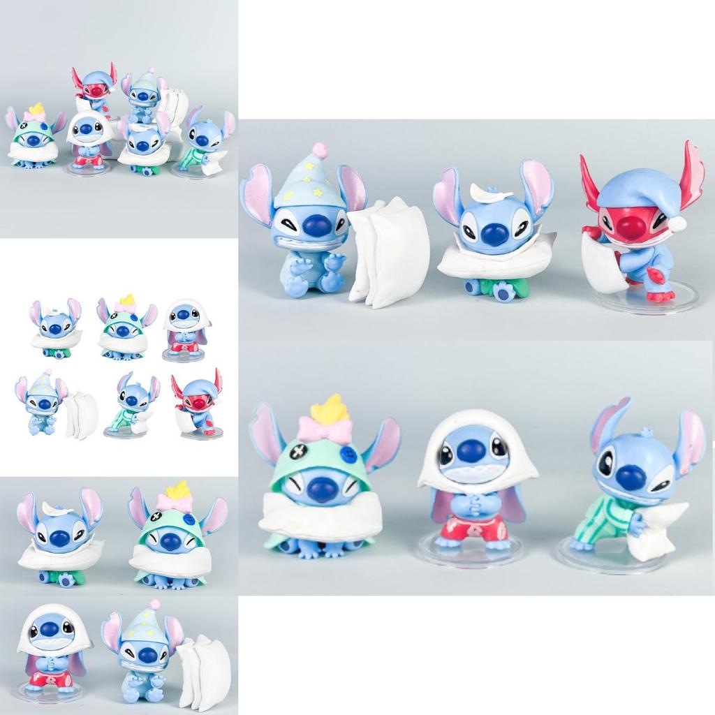 6 Pcs Stitch Sleepwear Pillow Design Mini Model Desktop Ornament Decor Set For Kids And Fans