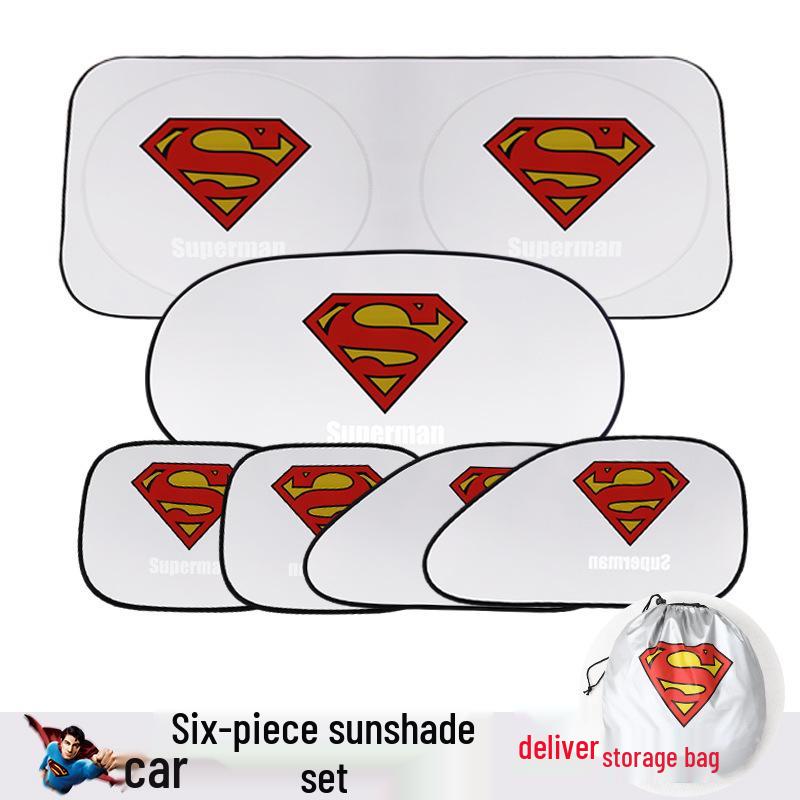 6-Piece Car Sun Shade Set - Captain America, Superman & Batman Cartoon Design Captain America Sun Shade 6-Piece Set