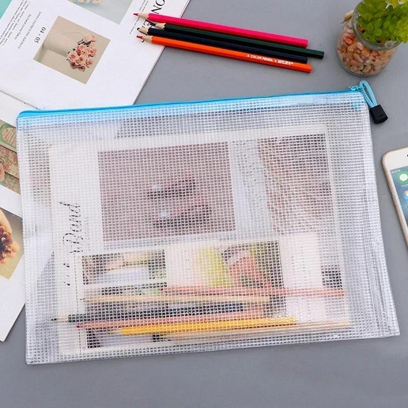 10 Pack Zipper Storage Bag Pouch Waterproof  A3 A4 A5 PVC Mesh Zipper Bag for Files Toy Stationery for Office Home Travel Use