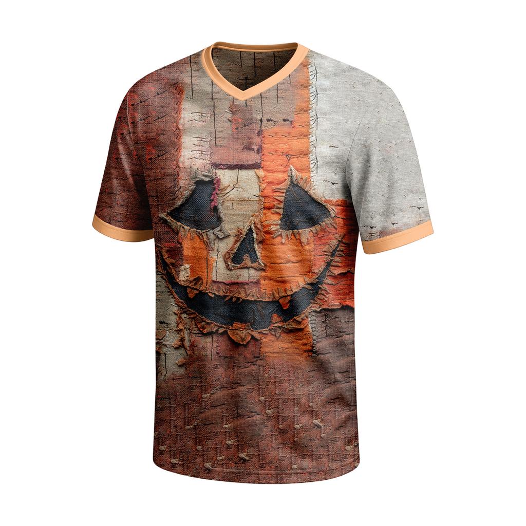 Men's Halloween Print V-Neck Short Sleeve T-Shirt Casual Summer Top