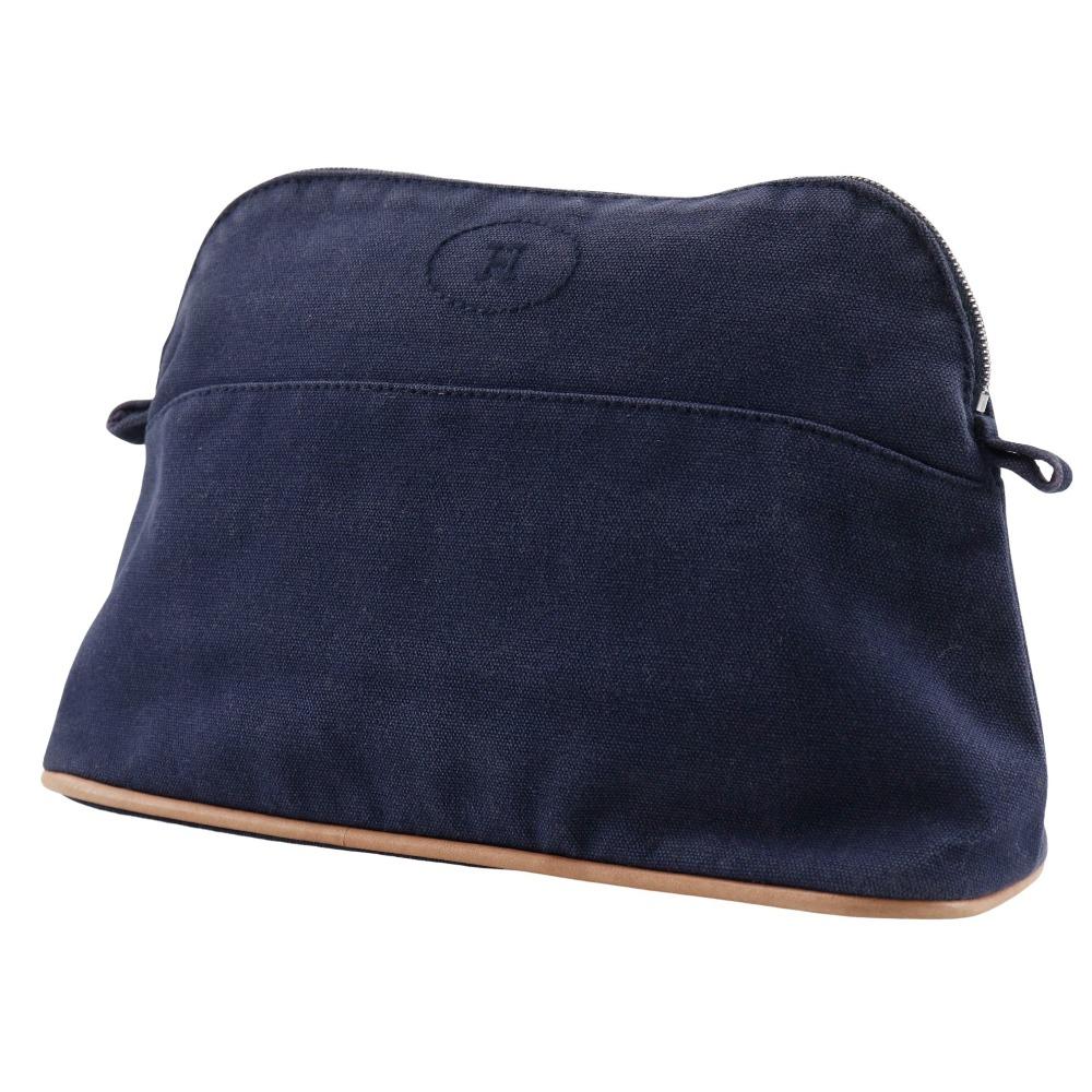 HERMES Bolide pouch 25 Pouch Navy blue Cotton canvas unisex Used
