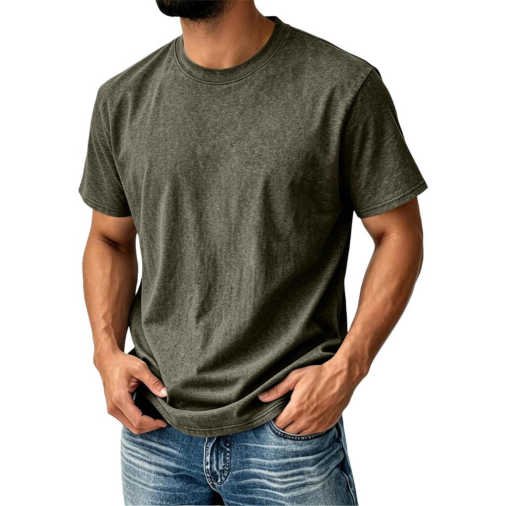 Men’s Vintage Crew Neck Short Sleeve T Shirt Classic Fit Cotton Material Casual Basic Top for Everyday Wear