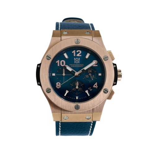 

HYAKUICHI 101 No.8A Hyakuichi Chronograph Leather Strap Pink Gold x Midnight Blue