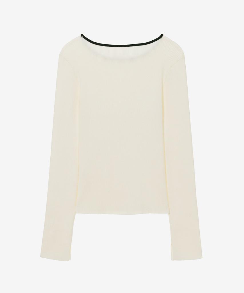 MIND BRIDGE WOMEN [W][Couture] Boat Neck Rib Contrast Slim Fit Knit