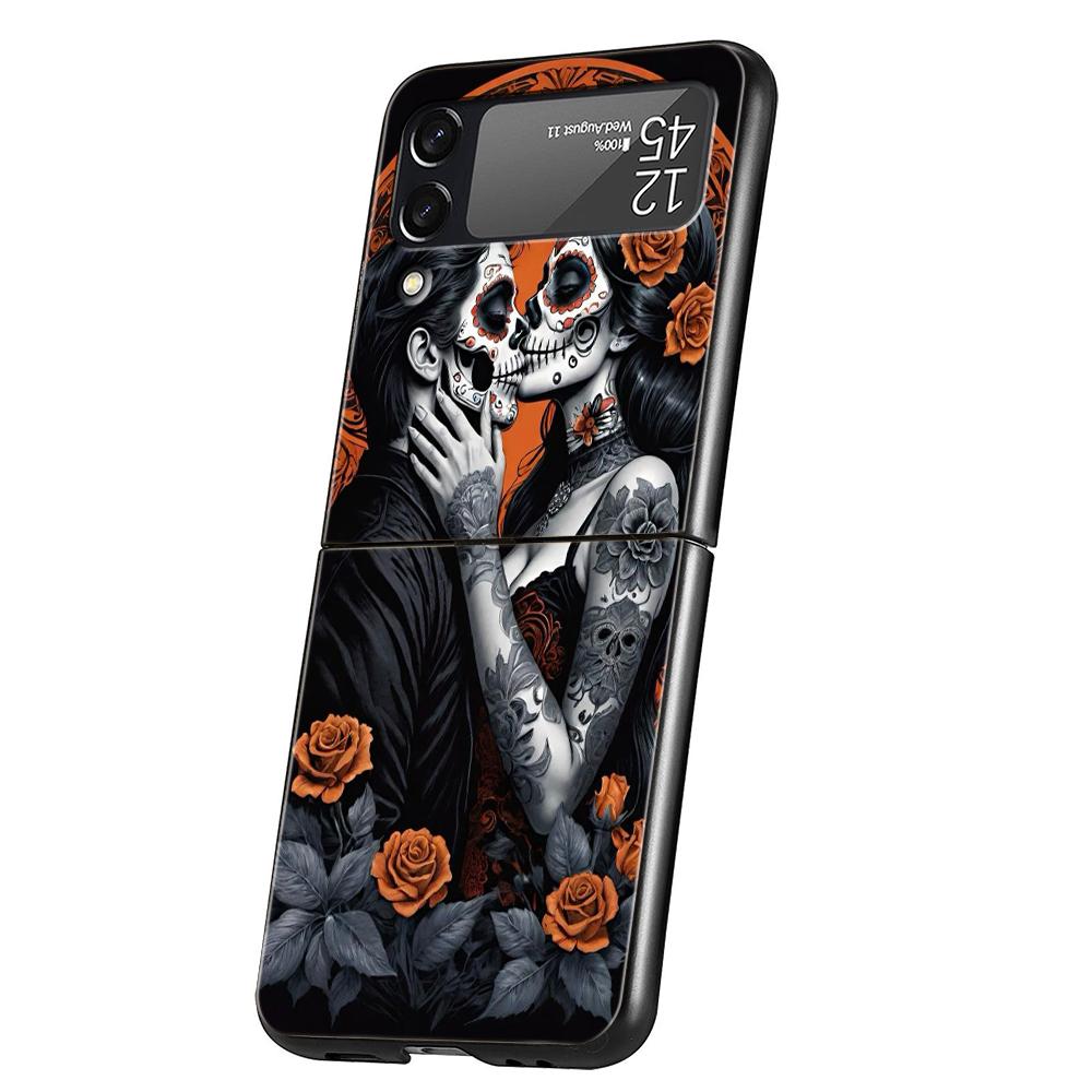 Love Skeleton Skull Hard PC Phone Case For Samsung Galaxy Z Flip 6 5 4 Black Cover For Galaxy Z Flip 3 Foldable Shockproof Capas