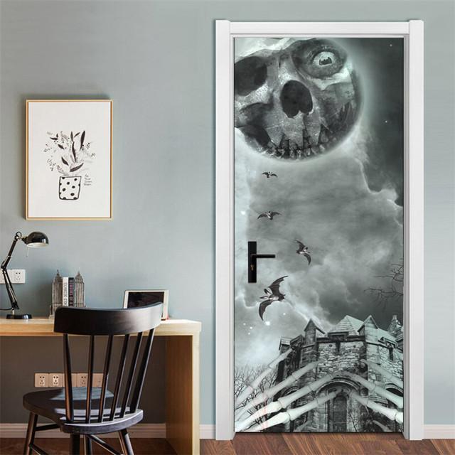 3D Gray Horror Wallpaper For Halloween Decoration Door Sticker Self-adhesive Waterproof PVC Wall Decal Party Decor Zombie Mural