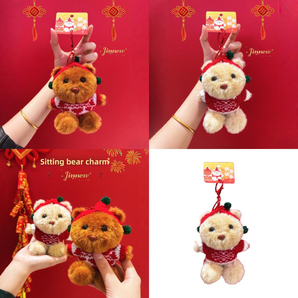 New Year Plush Bear Keychain With Sweater Design For Bag Decoration