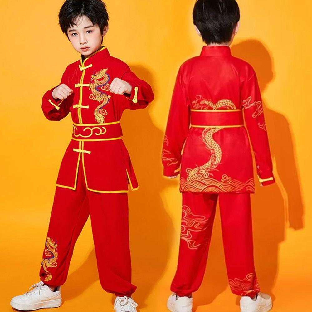 with Belt Kungfu Uniform Long Sleeves Tai Chi Uniform Fashion Traditional Perform Outfits Children
