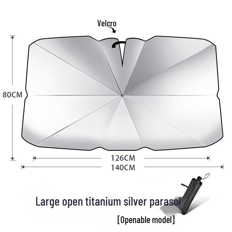 Titanium Silver Folding Car Sunshade - UV and Heat Protection for Windshield