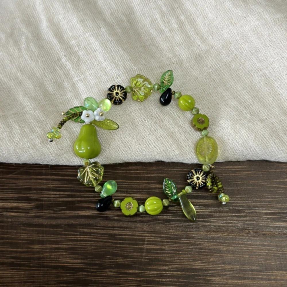 Green Beaded Natural Plant Series Green Pear Bracelet Niche Retro Czech Bead Bracelet