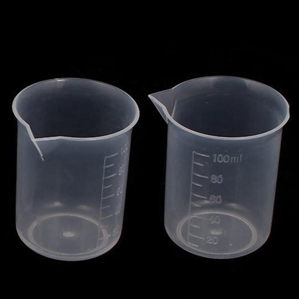 100mL Graduated Beaker Clear Plastic Measuring Cup for  2 Pcs