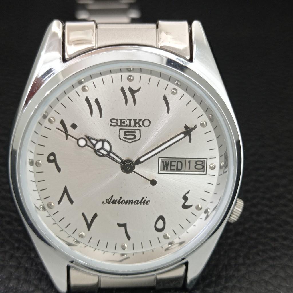 VINTAGE REFURBISHED SEIKO 5 AUTOMATIC JAPAN MENS SILVER DIAL WATCH a446151-1