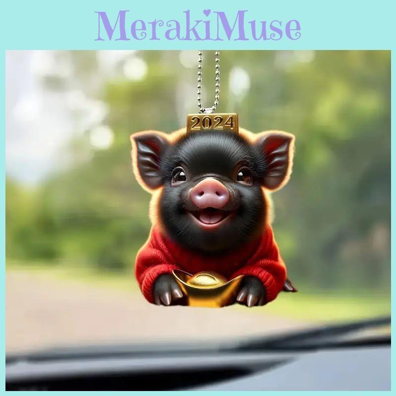 Acrylic Black Charming Pig Car Accessory For Elegant Vehicle Interior Decoration