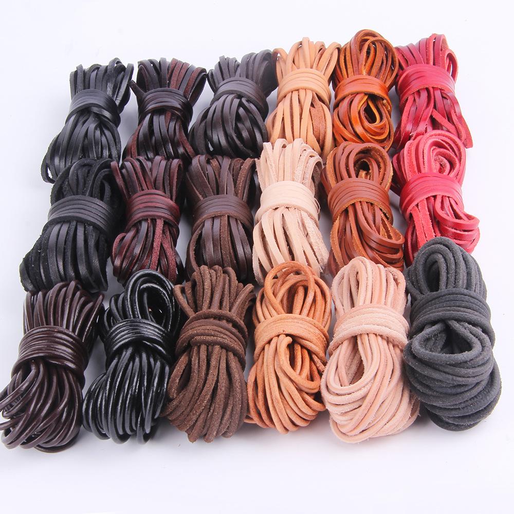 Diy Jewelry Material Handmade Beaded Accessories, Real Cowhide Strip 3Mm Wide First Layer Flat Leather Rope Bracelet Necklace Rope