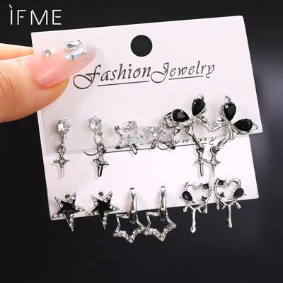 Goth čierny motýľ krištáľové náušnice s hviezdou pre ženy dievča vintage estetické náušnice so srdcom trendy Y2K šperky doplnky