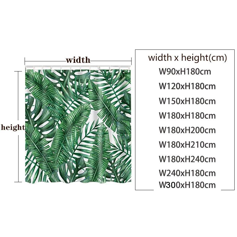 Green Plant Leaves Print Shower Curtains Watercolor Boho Floral Waterproof Morden Bathroom Bathtub Curtain Room Decor With Hooks