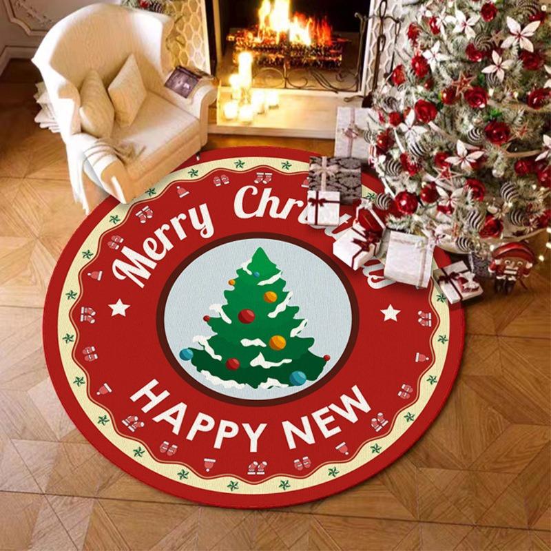 Circular Christmas Carpet Christmas Sled Anti Slip Carpet Decoration Holiday Living Room Bedroom Home Decoration Carpet