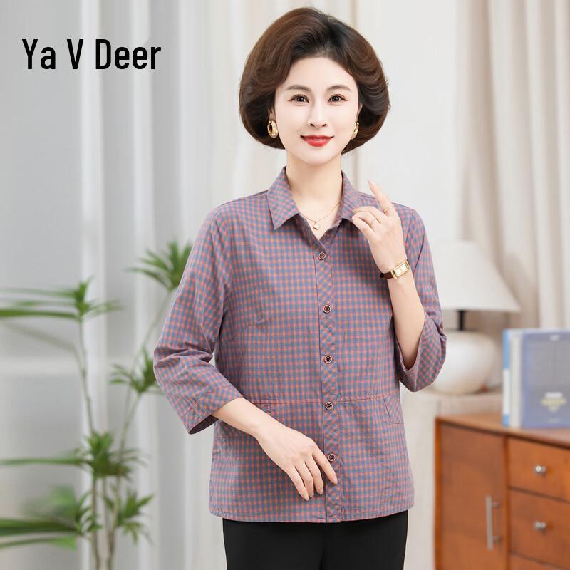 

Women s Pure Cotton Plaid 3/4 Sleeve Shirt L