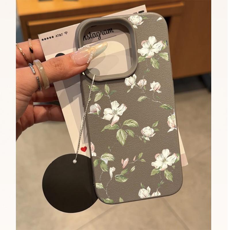 White Flowers Leaves Leather Phone Case For IPhone 15 12 14 13 11 16 17 Pro Max Plus 17 Air 16E Silicone New Design Luxury Cover