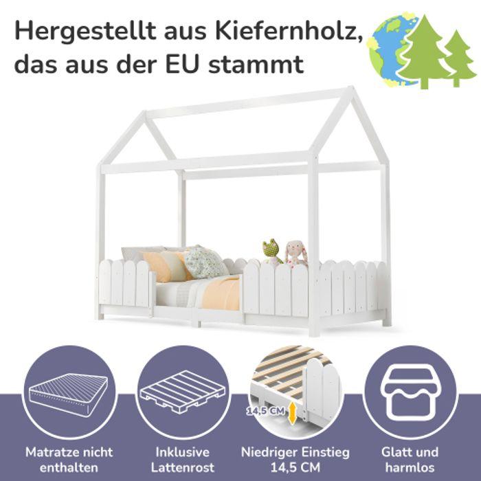 Lit d'enfant - MUVOE - 90x200cm - Blanc - Protection antichute - Montage facile