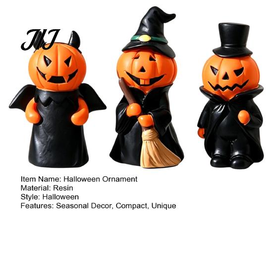 Small Desktop Sculpture 3Pcs Halloween Pumpkin Ghost Figurine, Resin Spooky Tabletop Decor Festival Party for Home Bookshelf And Tiered Tray,
