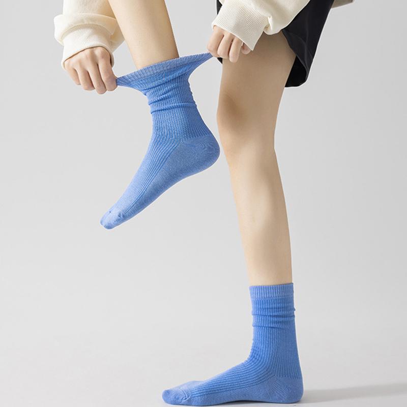 3/6/12 Pairs Women Knitted Cotton Mid Tube Socks Fashion Striped Candy Color Comfortable Sweat Absorbing Breathable Casual Socks