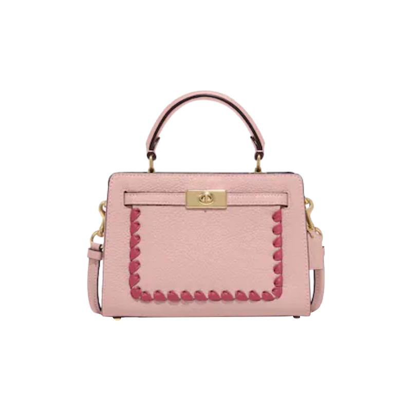 

COACH Lane 20 snap-stud interior zip pocket Refined pebbled leather with smooth leather Hand-held crossbody bag Small Women s Pink рожевий