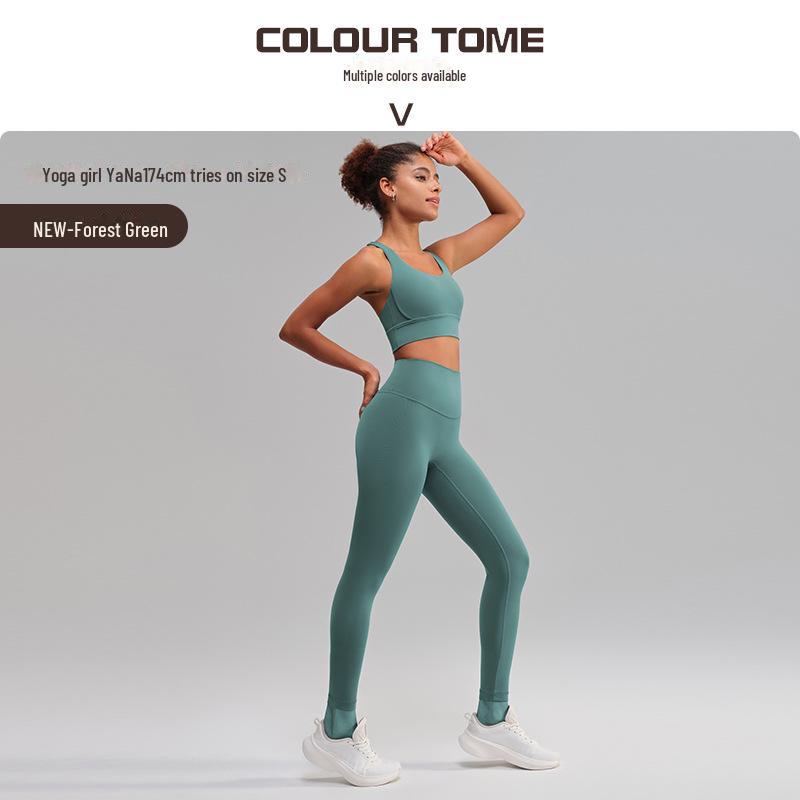 Traje de Yoga Europeo Americano de Espalda Cruzada: Sujetador Deportivo Adelgazante y Pantalones de Fitness con Bolsillo Sin Marcas