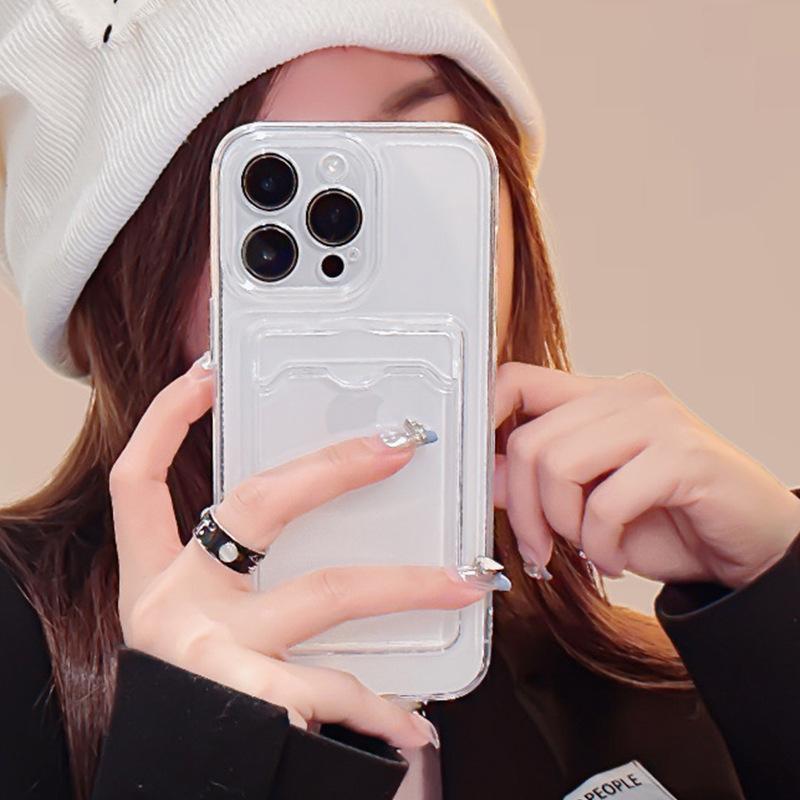 Applicable To IPhone16PRO Mobile Phone Case Simple Card Transparent Apple 15 13 with Soft Protection On The Back