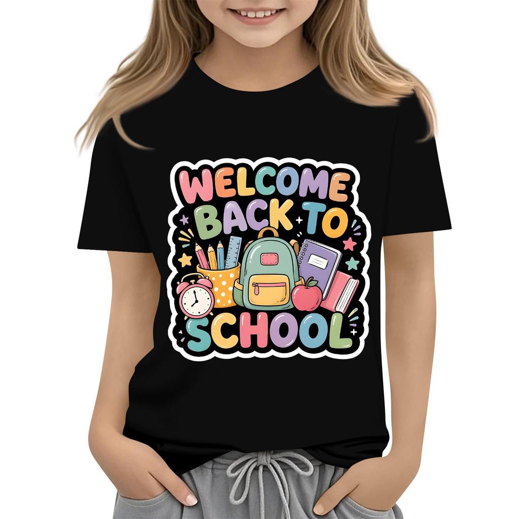 Children's Casual and Fashionable Round-Neck Printed Short-Sleeve Top for Back-to-School