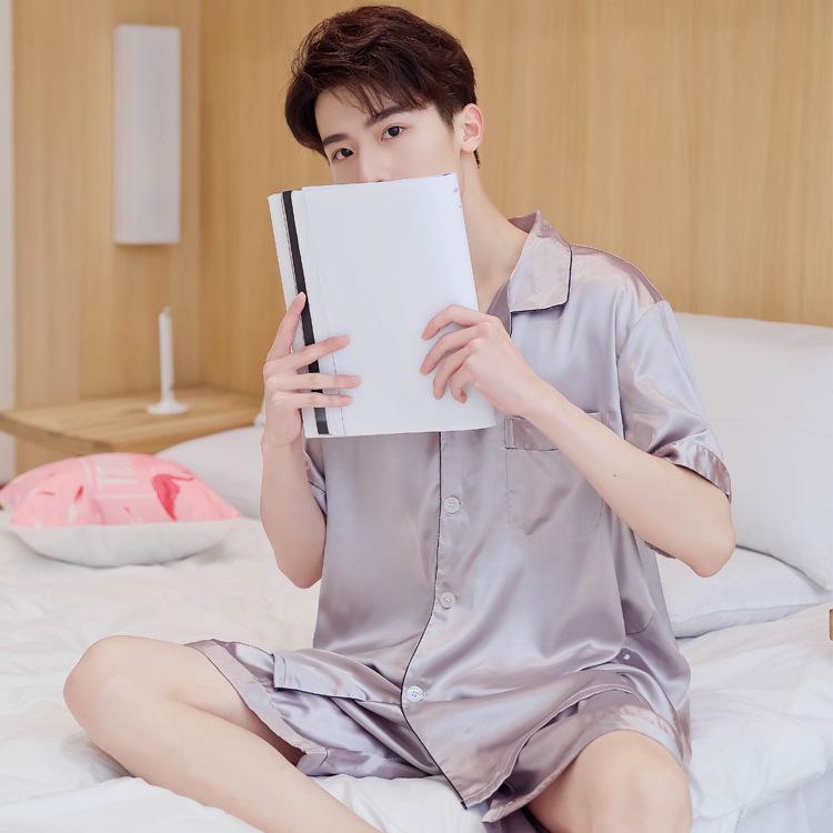 Han Yatong Silk Couple Pajamas Set: Autumn Long Sleeve Cardigan Homewear