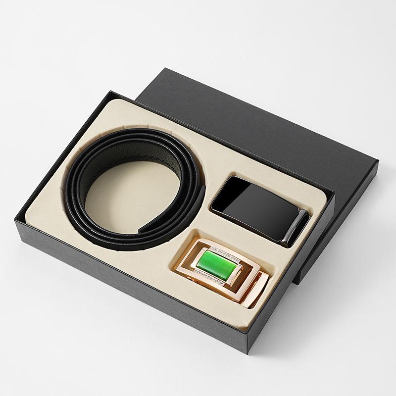 

Business-Specific Men S High-End Casual Gift Belt Double Buckle Head Combination Automatic Buckle Belt Gift Set 130cm