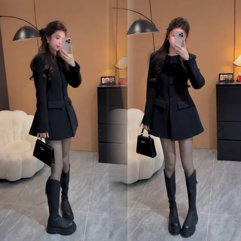 Completo Giacca Nera Stile Hepburn a Vita Stretta & Pantaloncini - Inverno 2026 Estetica Francese